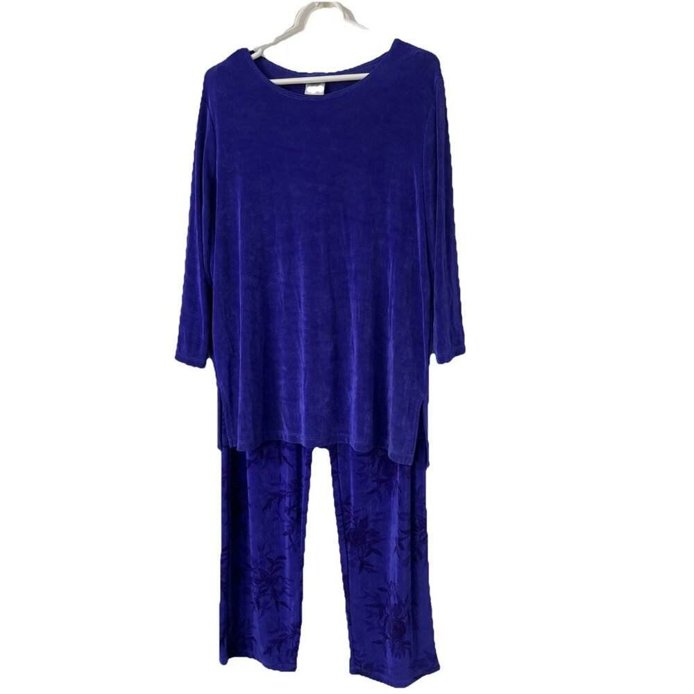 Citiknits  3/4 Sleeve Blouse Top Pants Set Sz L  Purple A35020‎ Lounge Wear VTG